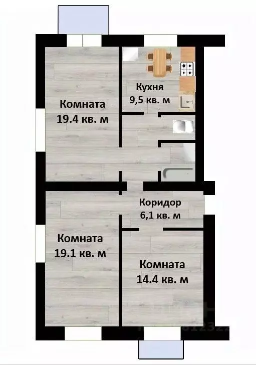 3-к кв. Самарская область, Новокуйбышевск ул. Миронова, 3 (77.7 м) - Фото 2
