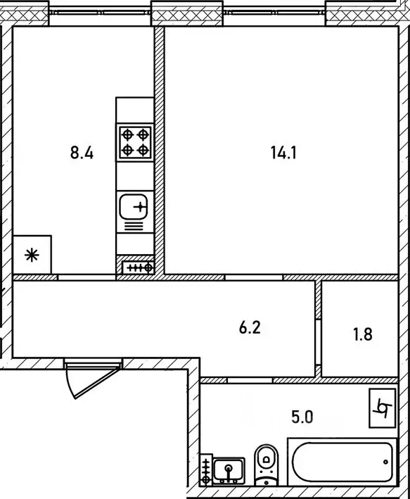 1-к кв. Новгородская область, Великий Новгород 6-й кв-л,  (35.3 м) - Фото 1