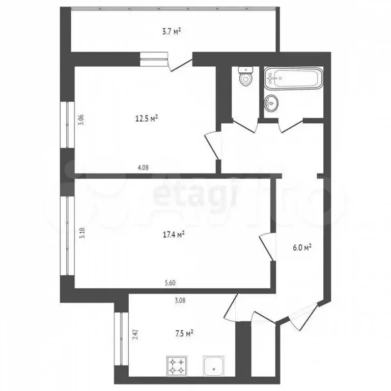 2-к. квартира, 52,4 м, 2/5 эт. - Фото 0