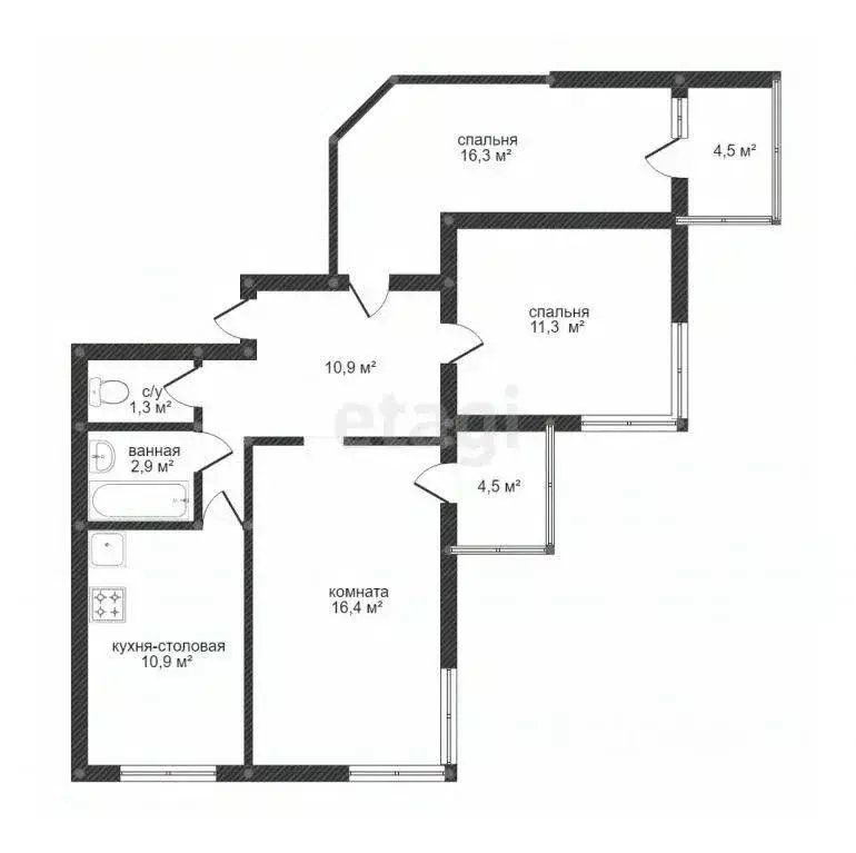 3-к кв. Калужская область, Калуга бул. Солнечный, 8 (70.0 м) - Фото 2