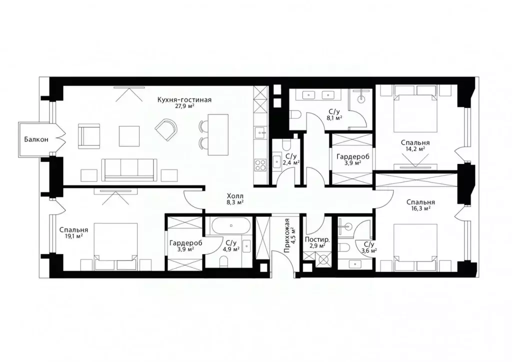 4-к кв. Москва ул. Братьев Фонченко, 1к7 (135.1 м) - Фото 2