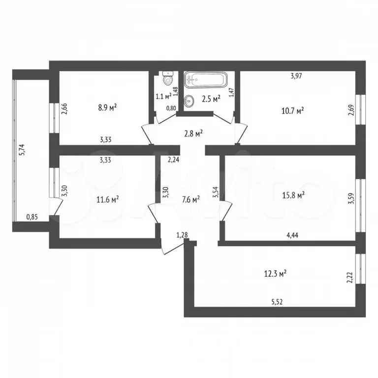 4-к. квартира, 72,7 м, 5/5 эт. - Фото 0