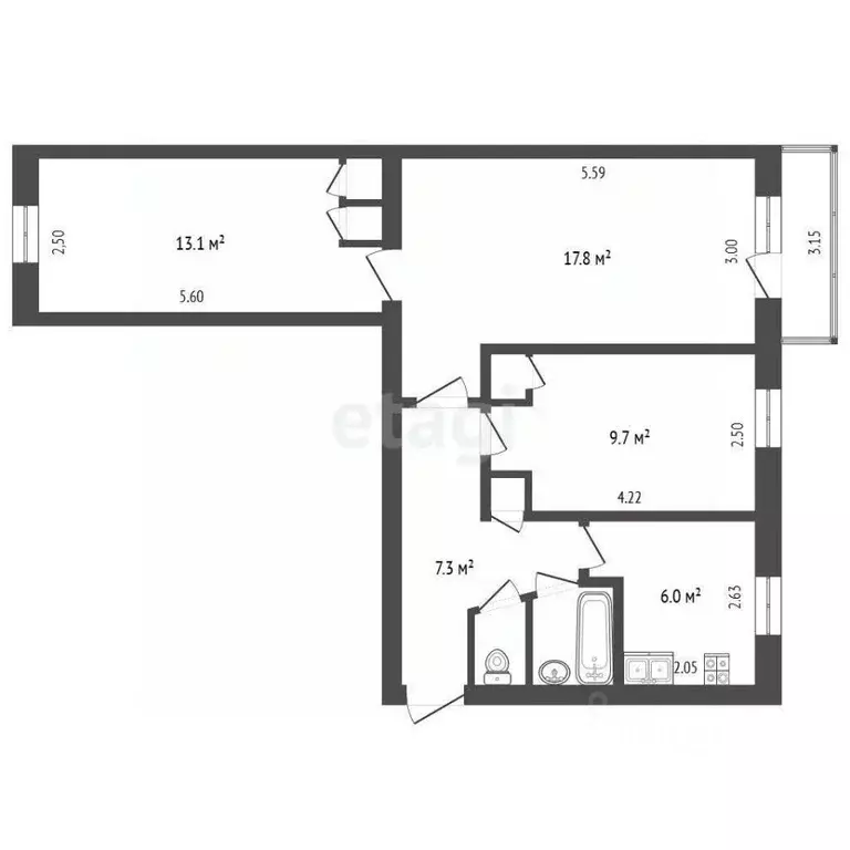 3-к кв. Вологодская область, Череповец Пионерская ул., 13 (58.7 м) - Фото 2