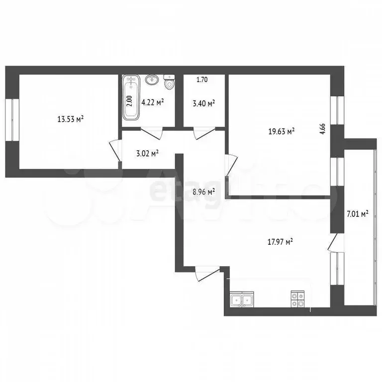 2-к. квартира, 70 м, 8/9 эт. - Фото 0