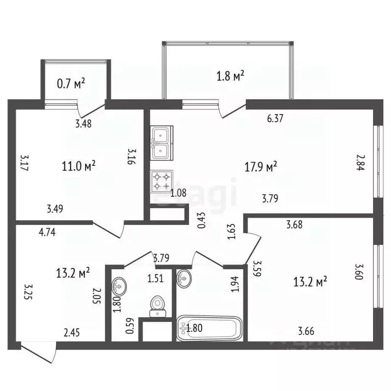 2-к кв. Санкт-Петербург Союзный просп., 10 (60.8 м) - Фото 2