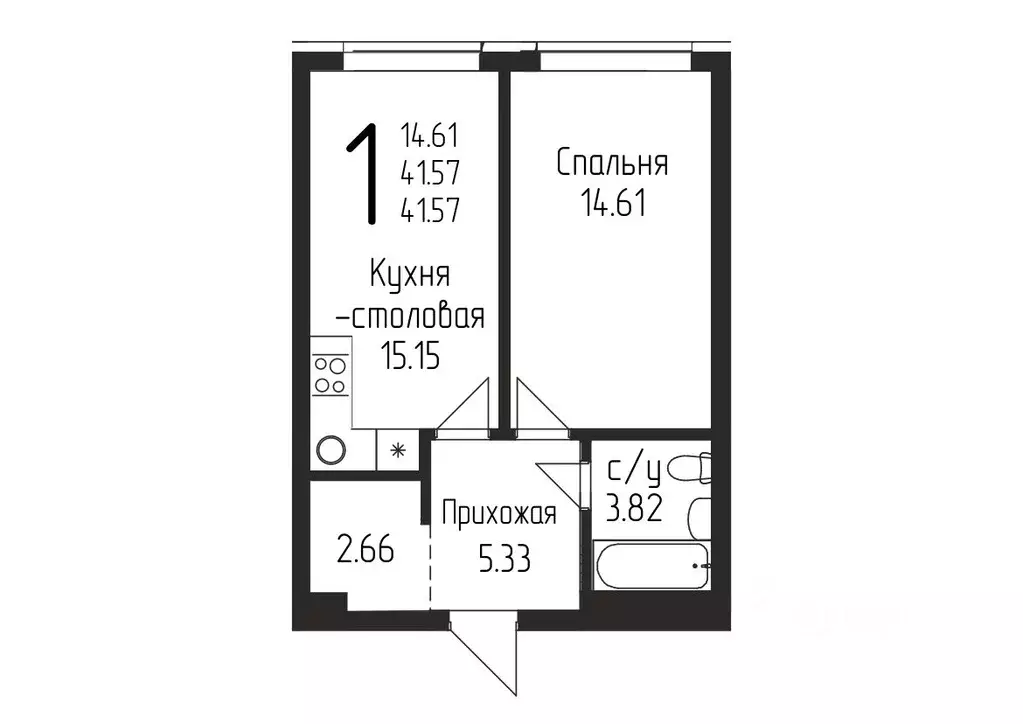 1-к кв. Башкортостан, Уфа ул. Бородинская, 19/1 (41.57 м) - Фото 0