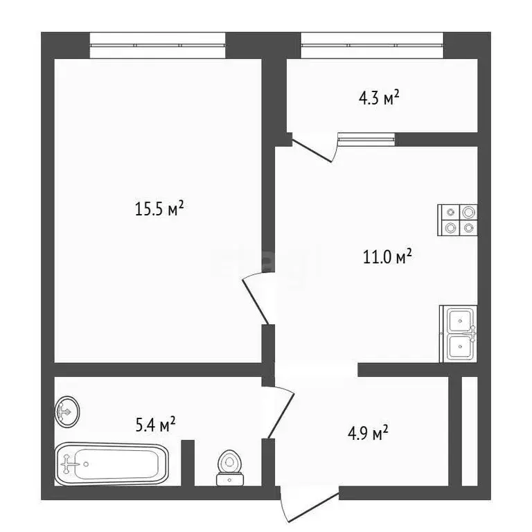 1-комнатная квартира: Тюмень, улица Эльвиры Федоровой, 1 (36.6 м) - Фото 1