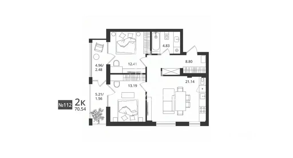 2-к кв. Калининградская область, Светлогорск Новая ул., 108-114 (70.54 ... - Фото 2