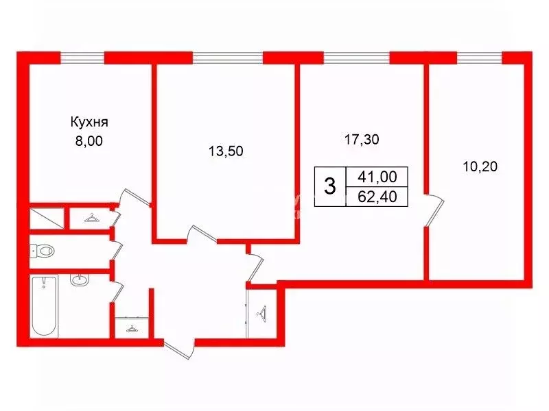 3-к кв. Санкт-Петербург просп. Культуры, 8 (62.4 м) - Фото 2