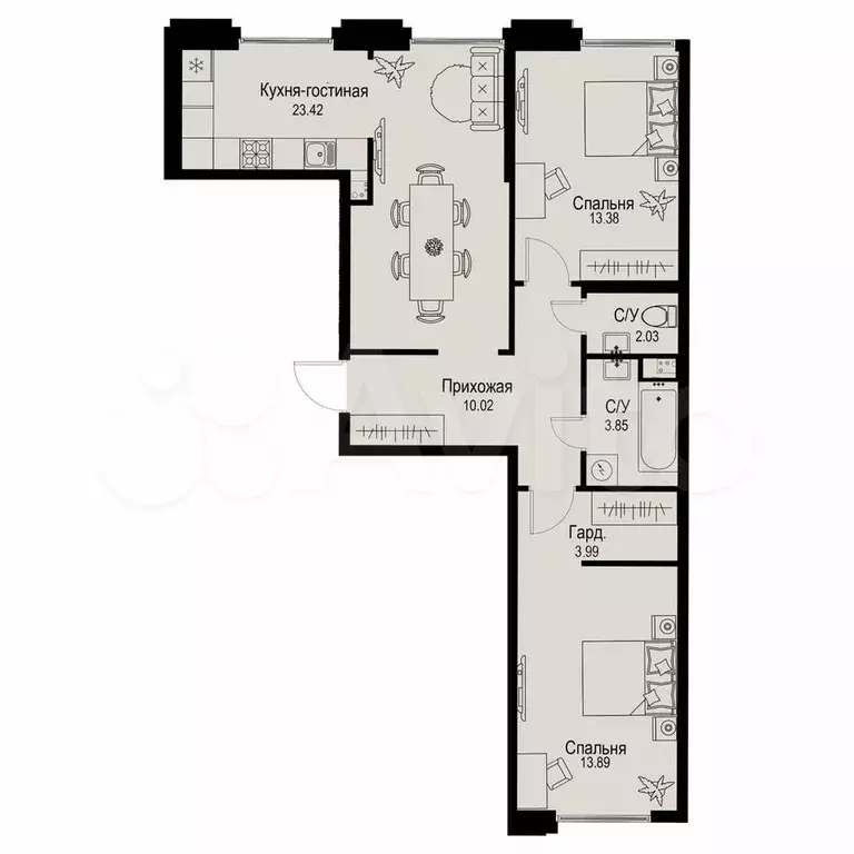 2-к. квартира, 70,6 м, 2/6 эт. - Фото 0