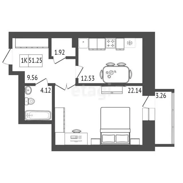 Продаётся 1-к квартира, 51.25 м - Фото 0