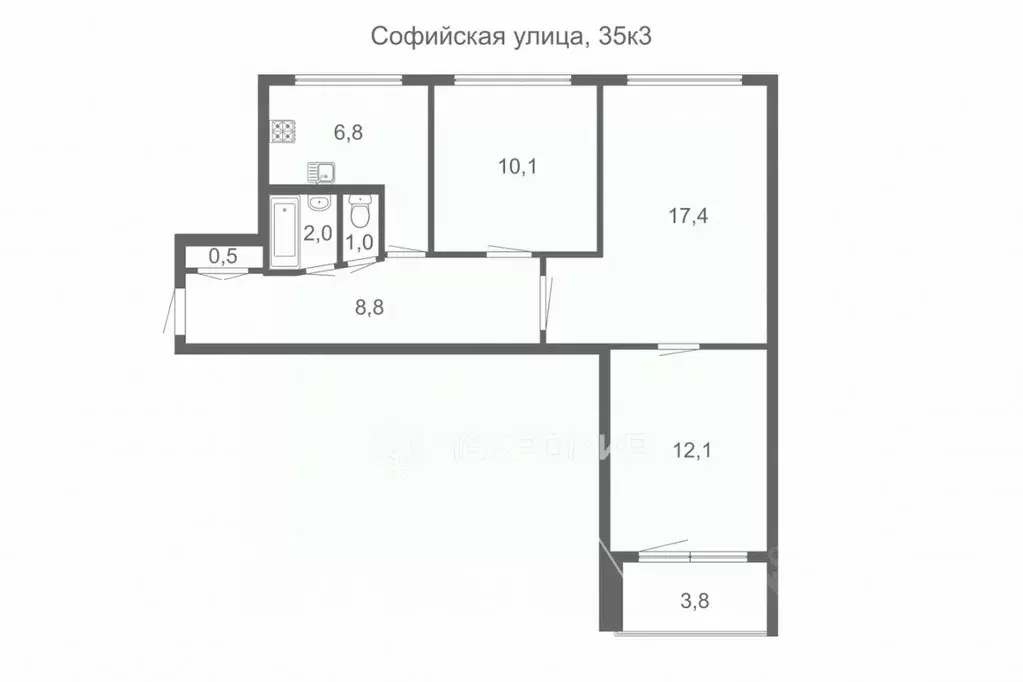 3-к кв. Санкт-Петербург Софийская ул., 35К3 (58.9 м) - Фото 2