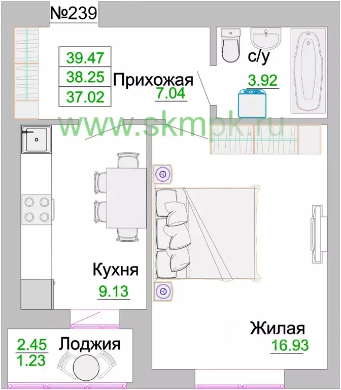 1-к кв. Калининградская область, Зеленоградск  (38.25 м) - Фото 0