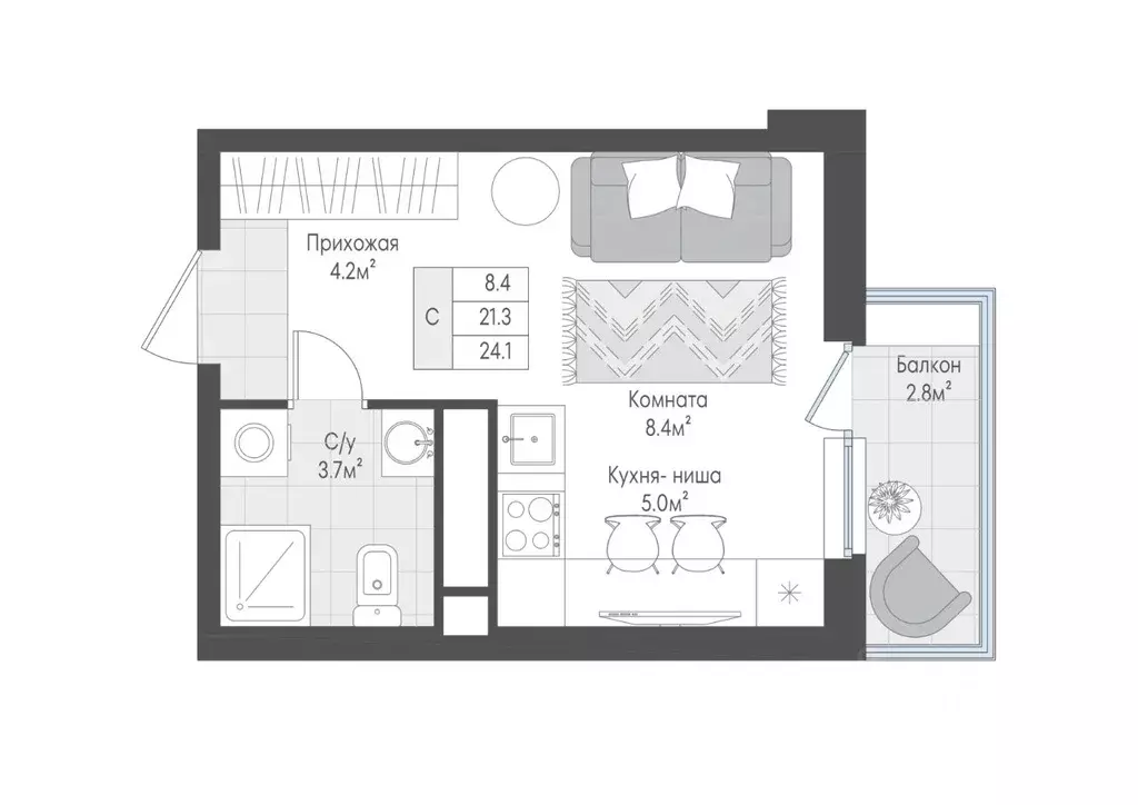1-к кв. Тверская область, Тверь Лесная Мелодия-3 жилой комплекс (22.17 ... - Фото 1