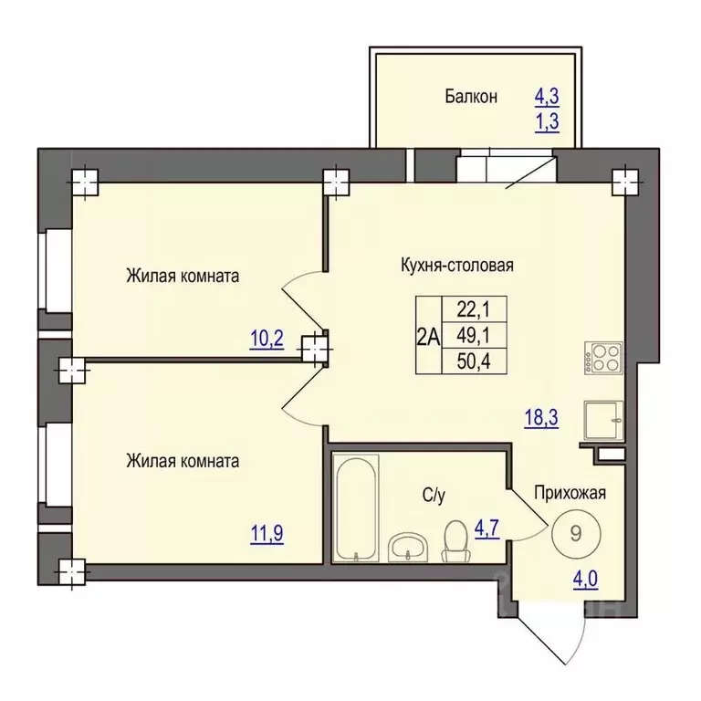 2-к кв. Псковская область, Псковский район, Завеличенская волость, д. ... - Фото 1