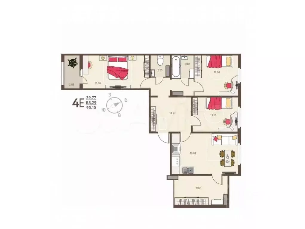 4-к кв. Курская область, Курск ул. Энгельса, 115А/2 (88.29 м) - Фото 0