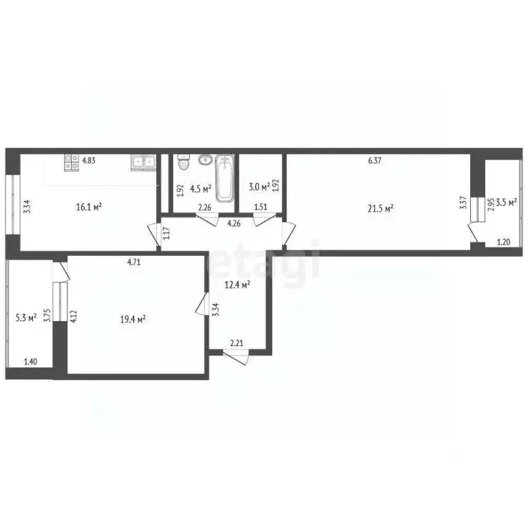 2-к кв. Ханты-Мансийский АО, Нягань 6-й мкр, 2 (86.0 м) - Фото 1