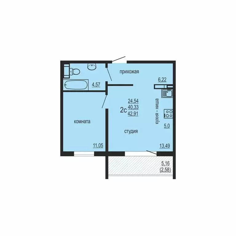 1-комнатная квартира: посёлок Западный, улица Дружбы, 6 (42.91 м) - Фото 1