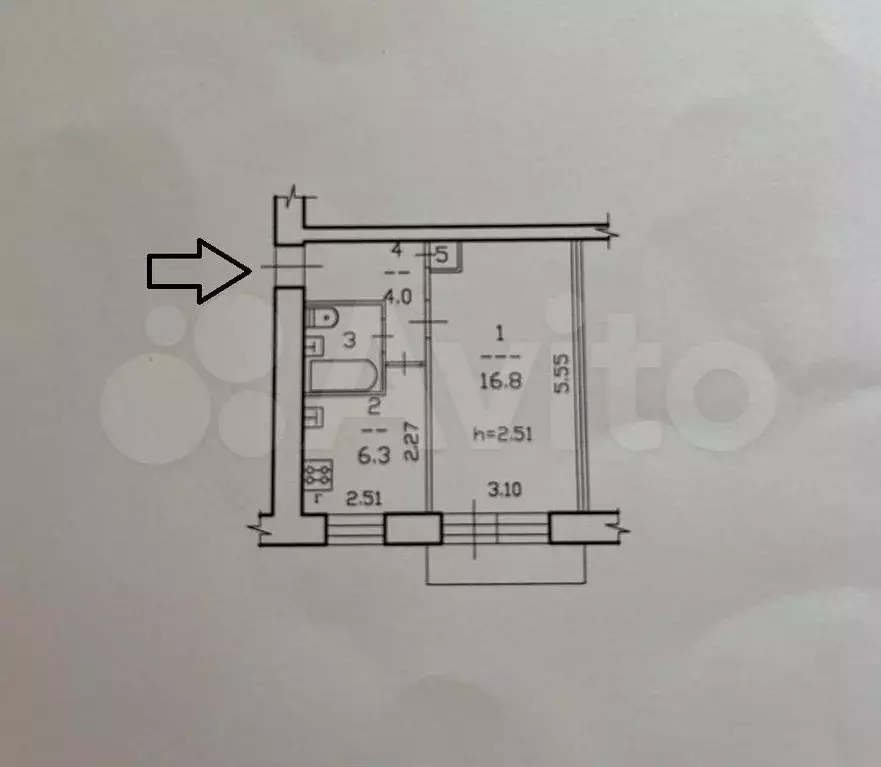 1-к. квартира, 30,5 м, 2/5 эт. - Фото 0