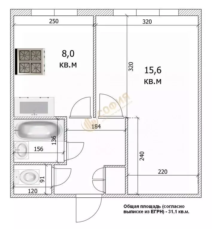 1-к кв. Санкт-Петербург Белградская ул., 16 (31.1 м) - Фото 1