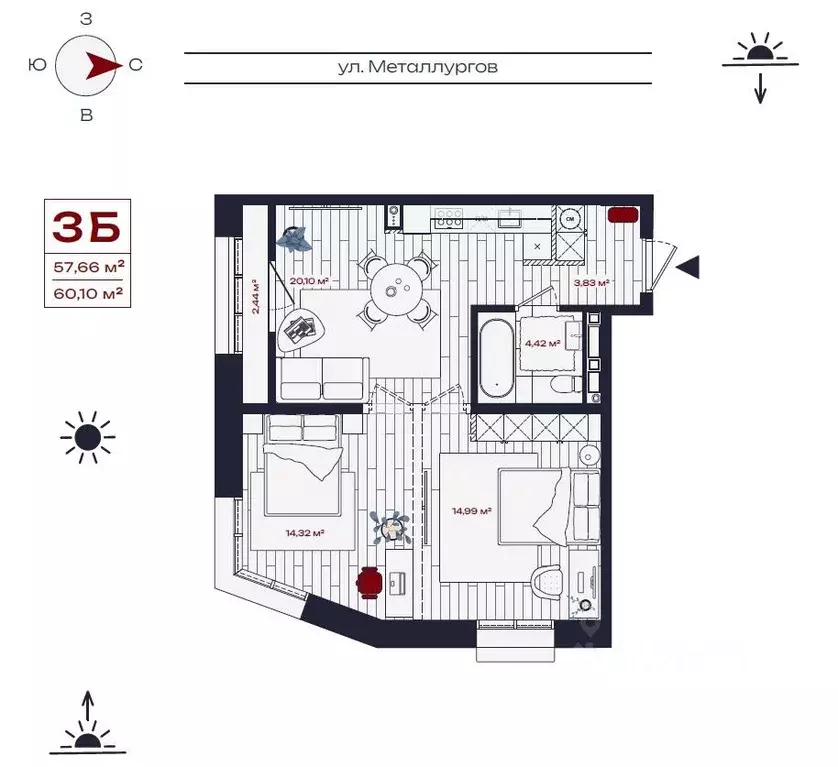 3-к кв. Иркутская область, Братск ул. Металлургов, 10 (60.1 м) - Фото 0