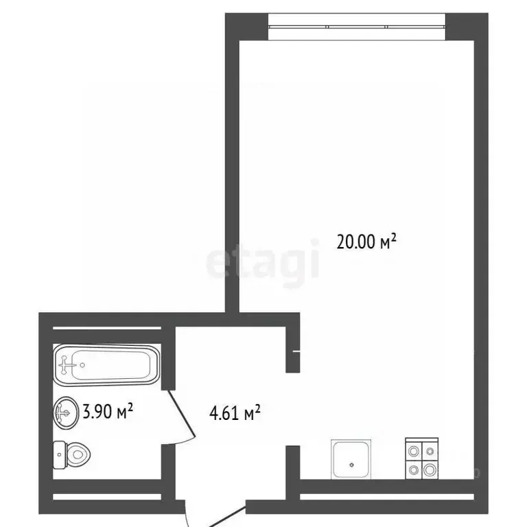 Студия Тюменская область, Тюмень ул. Василия Малкова, 10 (28.4 м) - Фото 2