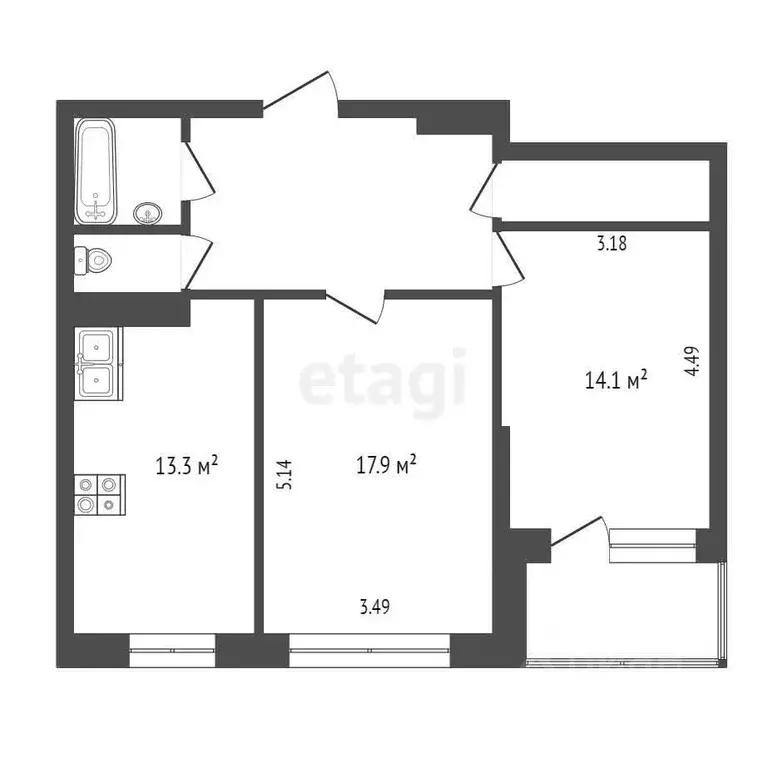 2-к кв. Ханты-Мансийский АО, Сургут ул. Крылова, 36 (64.5 м) - Фото 1