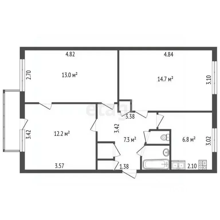 3-к кв. Ленинградская область, Тосно г. Тосненский район, Тосненское ... - Фото 2