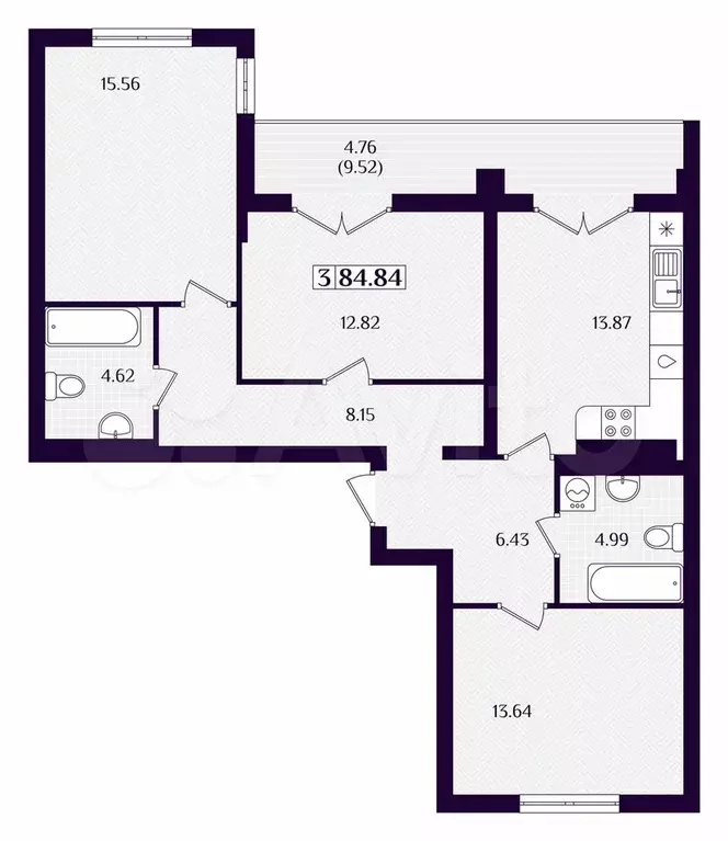 3-к. квартира, 84,8 м, 2/2 эт. - Фото 1