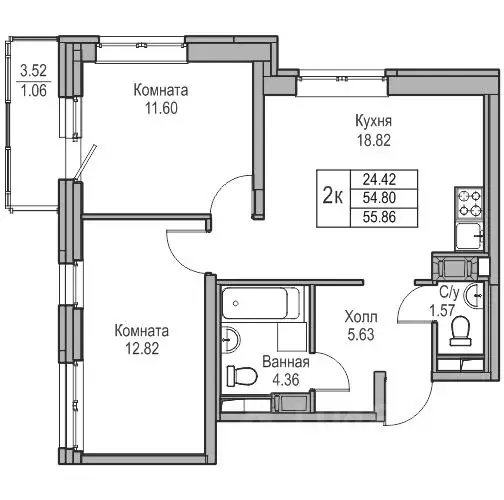 3-к кв. Санкт-Петербург ул. Ивинская, 1к3 (63.52 м) - Фото 0