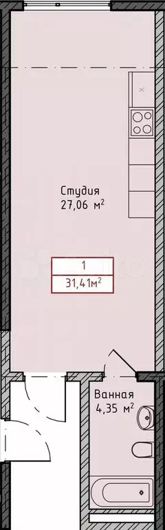 Квартира-студия, 31,4 м, 5/8 эт. - Фото 1