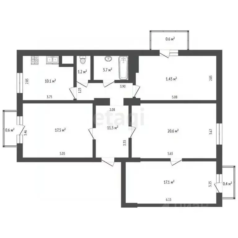 4-к кв. Башкортостан, Стерлитамак ул. Мира, 62 (96.0 м) - Фото 1