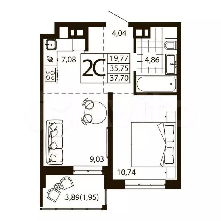 2-к. квартира, 37,7 м, 7/24 эт. - Фото 0