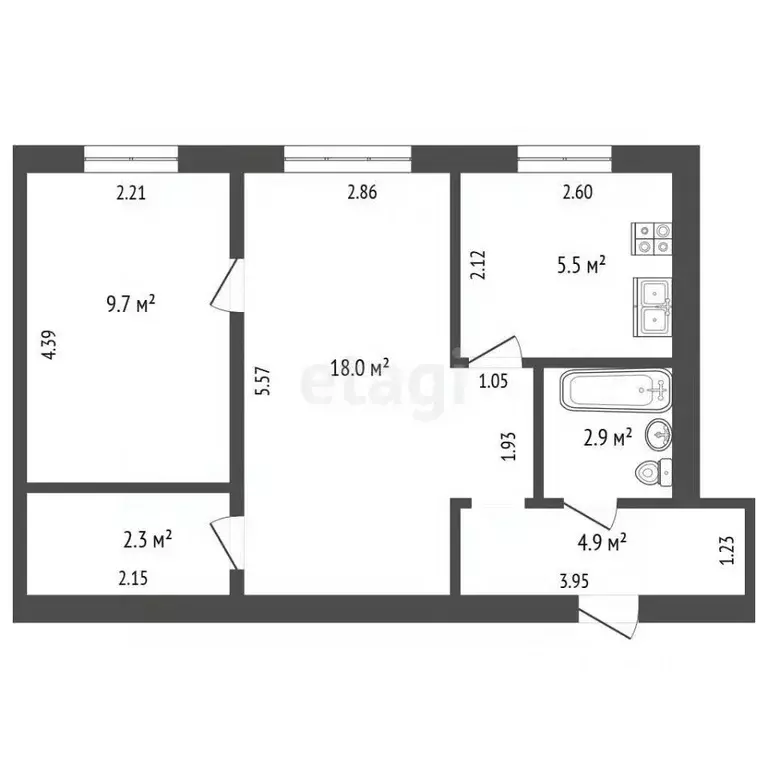 2-к кв. Башкортостан, Стерлитамак ул. Тукаева, 5Б (43.3 м) - Фото 1