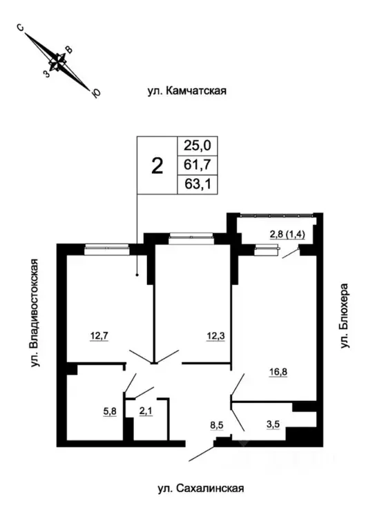 2-к кв. Свердловская область, Екатеринбург ул. Кронштадтская (63.1 м) - Фото 0