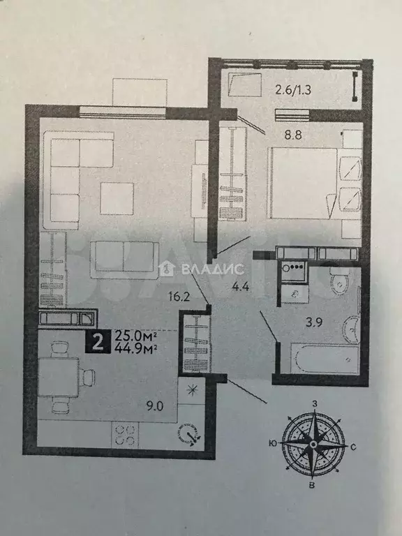 2-к. квартира, 45 м, 6/14 эт. - Фото 0
