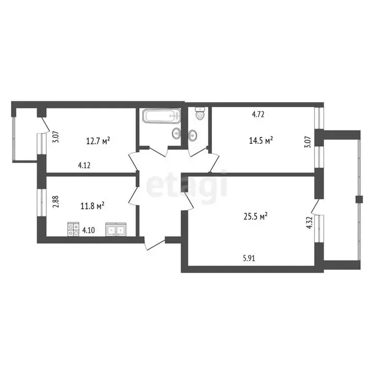 3-комнатная квартира: Томск, улица Гоголя, 40 (87.4 м) - Фото 0