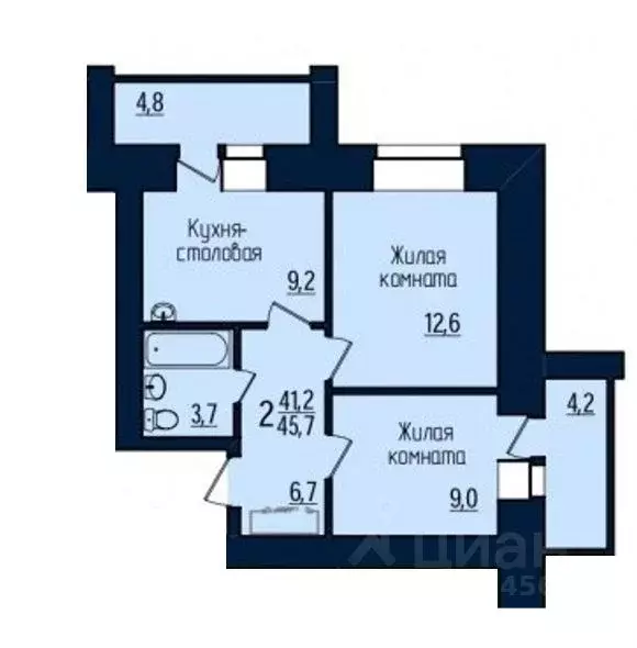 2-к кв. Амурская область, Благовещенск Северная ул., 103 (45.7 м) - Фото 1