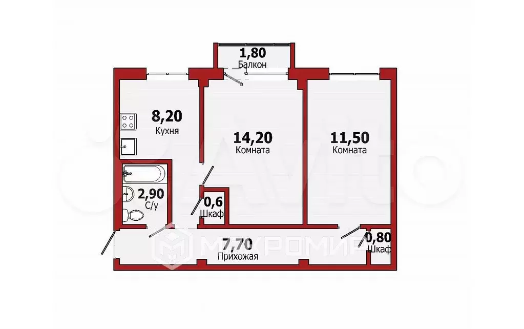 2-к. квартира, 45,9 м, 4/5 эт. - Фото 0