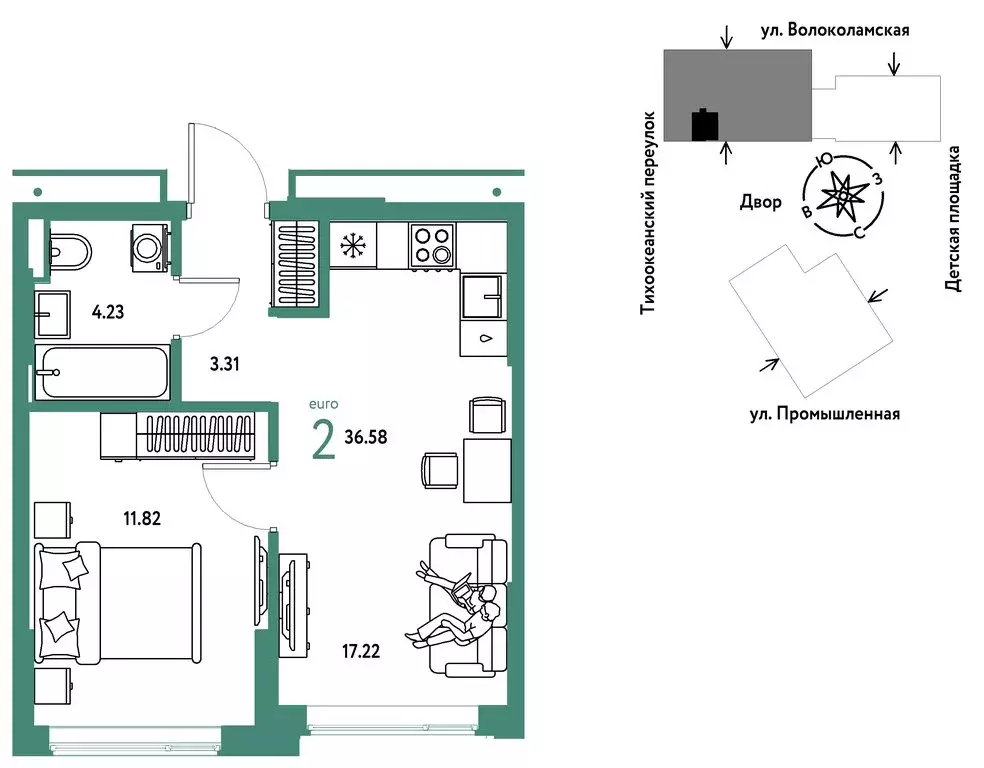 2-комнатная квартира: Тюмень, улица Мельникайте, 42к1 (36.58 м) - Фото 1