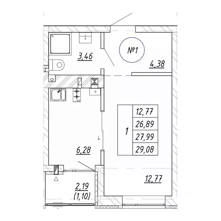1-к кв. Калининградская область, Зеленоградск  (29.08 м) - Фото 1