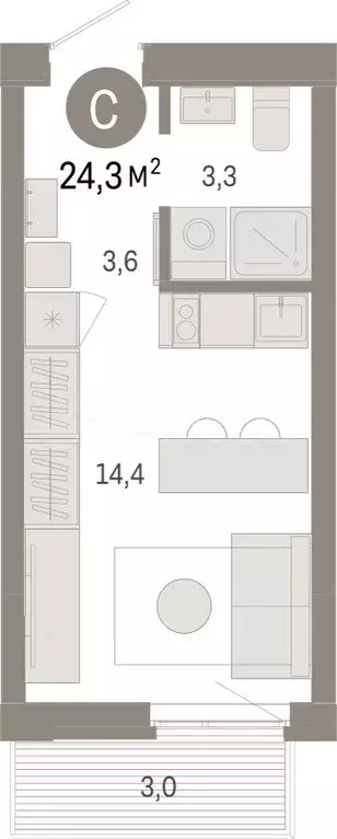 Квартира-студия, 24,3 м, 6/25 эт. - Фото 1