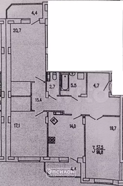 3-к. квартира, 104 м, 3/16 эт. - Фото 0