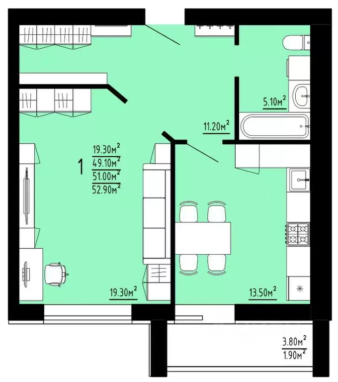 1-к кв. Мордовия, Саранск Низы жилрайон,  (51.0 м) - Фото 1