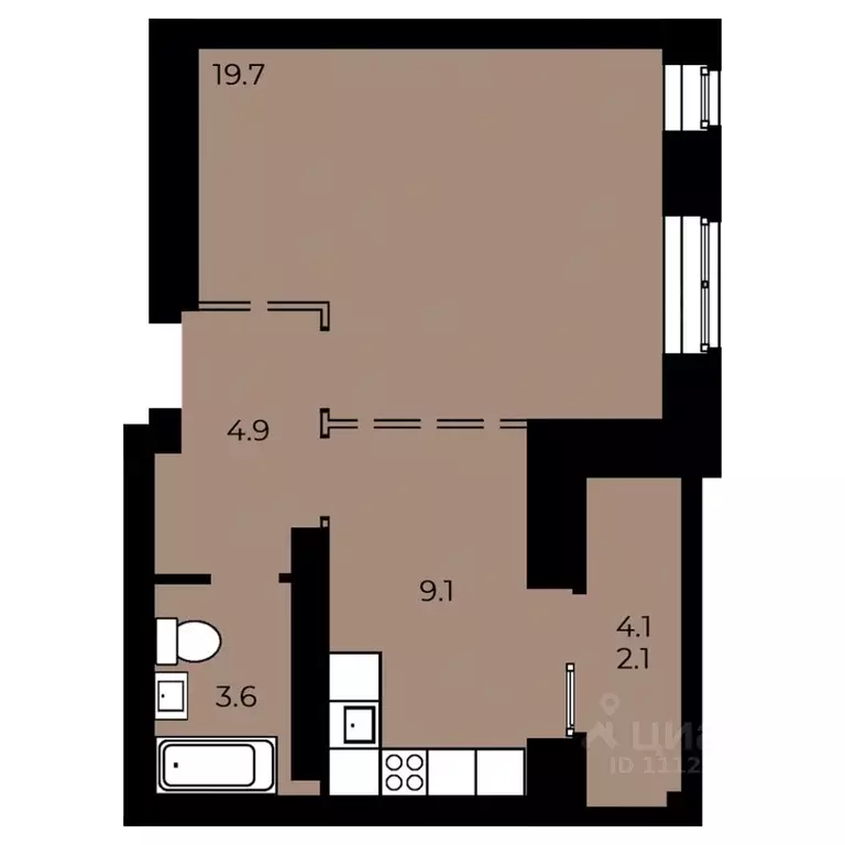 1-к кв. Омская область, Омск ул. 33-я Северная, 46 (39.34 м) - Фото 1