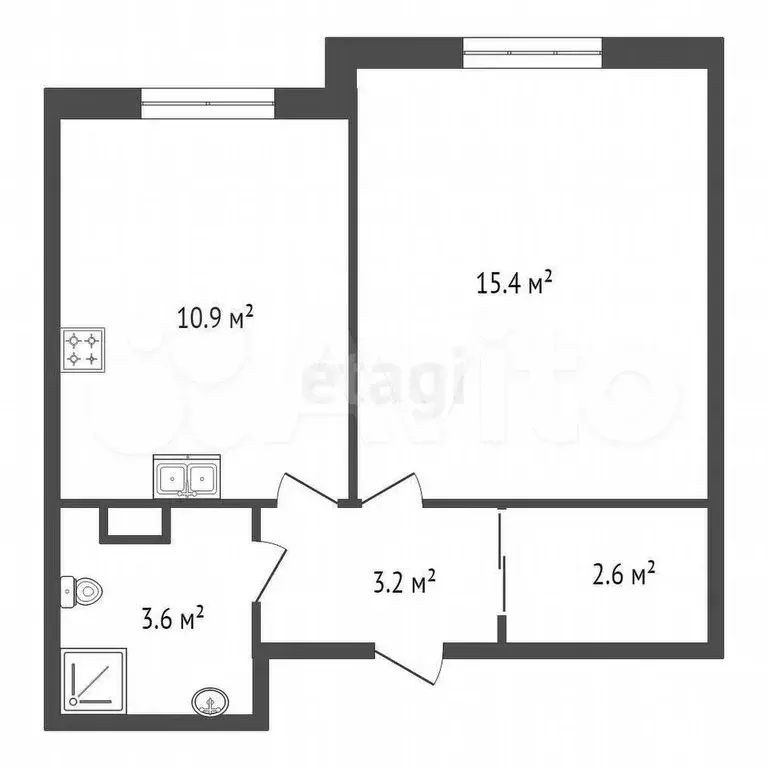 1-к. квартира, 35,7 м, 4/4 эт. - Фото 0