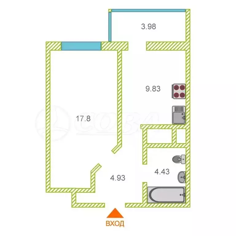 1-комнатная квартира: Тюмень, улица Бакинских Комиссаров, 3к1 (37.4 м) - Фото 2