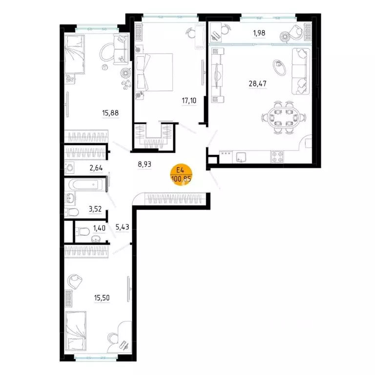 4-к кв. Рязанская область, Рязань Центральный кв-л,  (99.5 м) - Фото 1