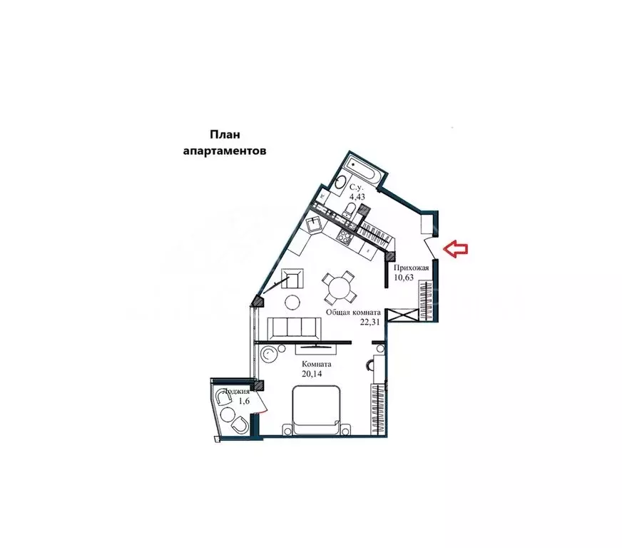 1-комнатная квартира: Севастополь, улица Лётчиков, 10 (60.5 м) - Фото 0