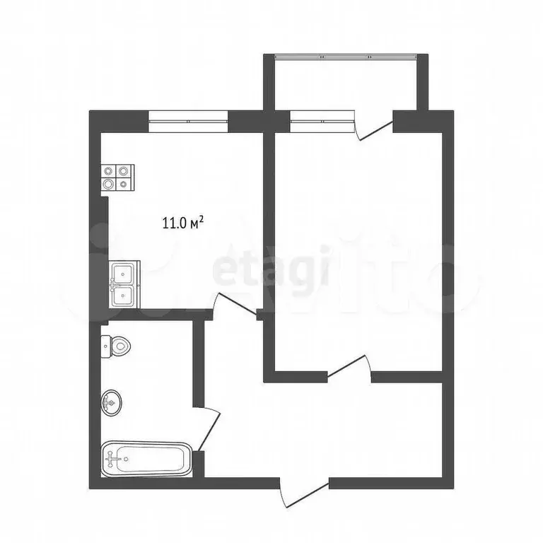 1-к. квартира, 41,1 м, 3/5 эт. - Фото 0